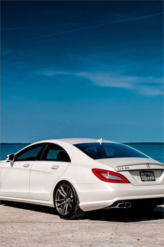 White Mercedes on Blue Background For iPhone