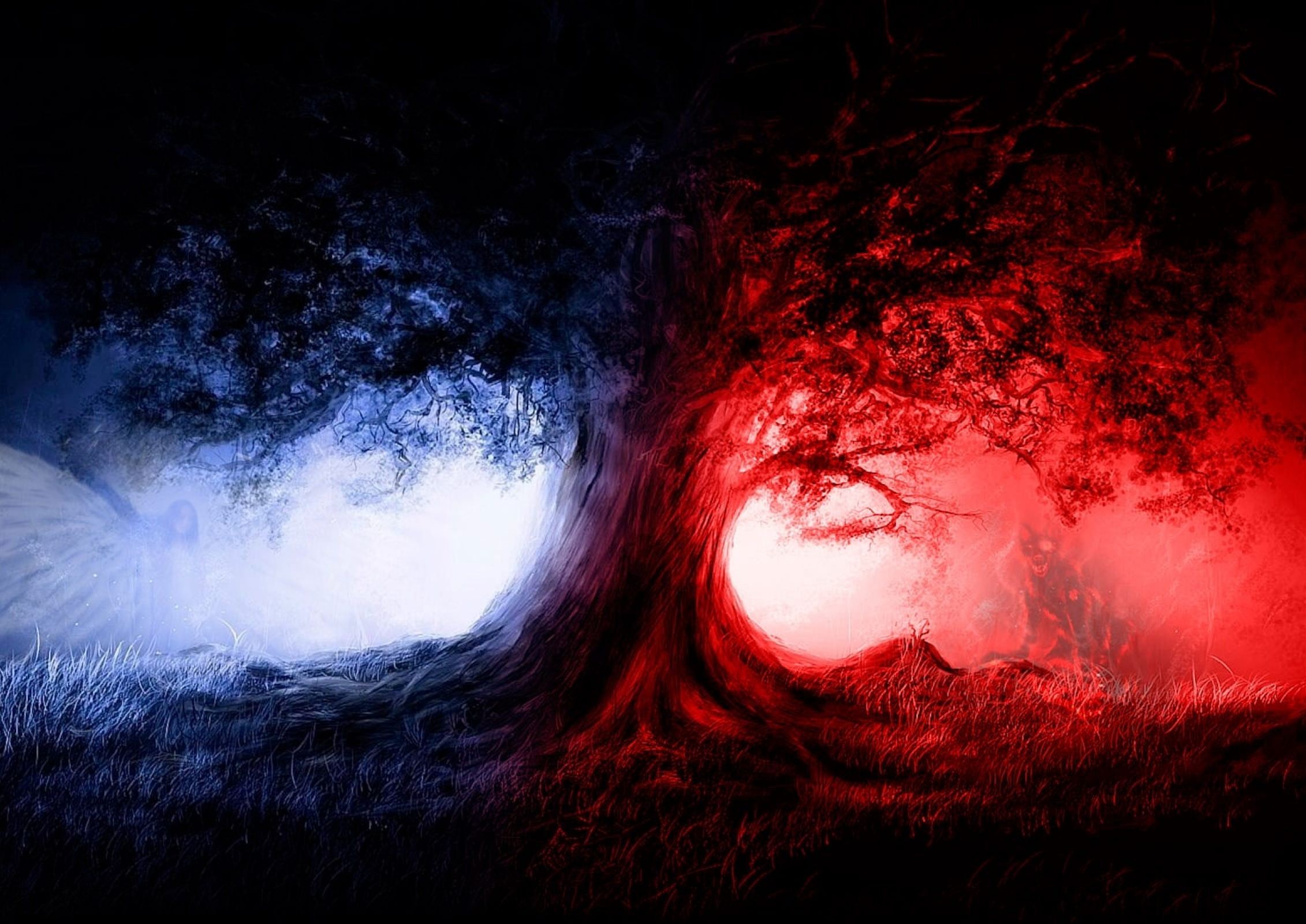 Wolves Angel Red & Blue Background