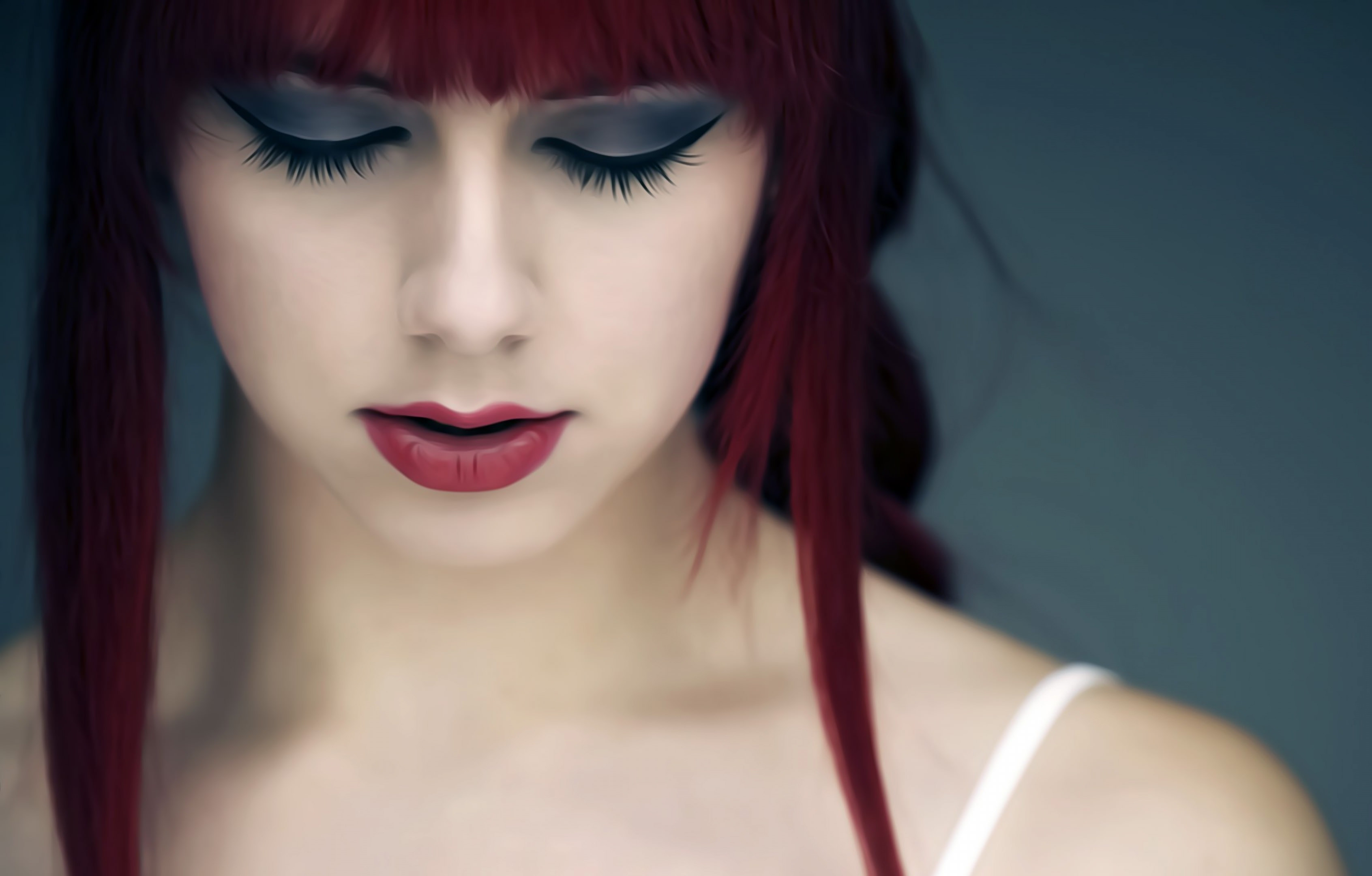 Women with Red Hair & Blue Background