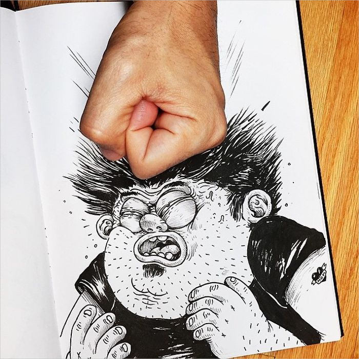 Funny Punch on Head Drawing