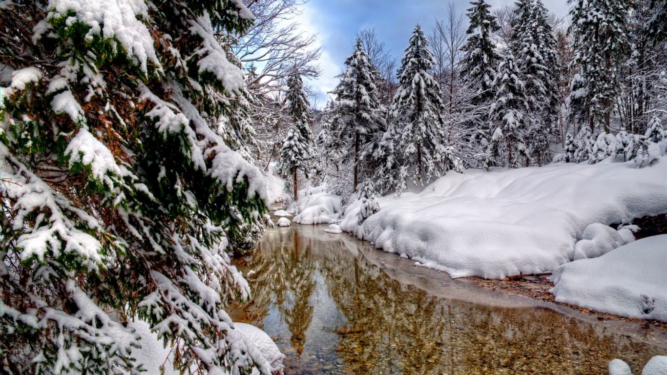 Речка зима снег лес загрузить