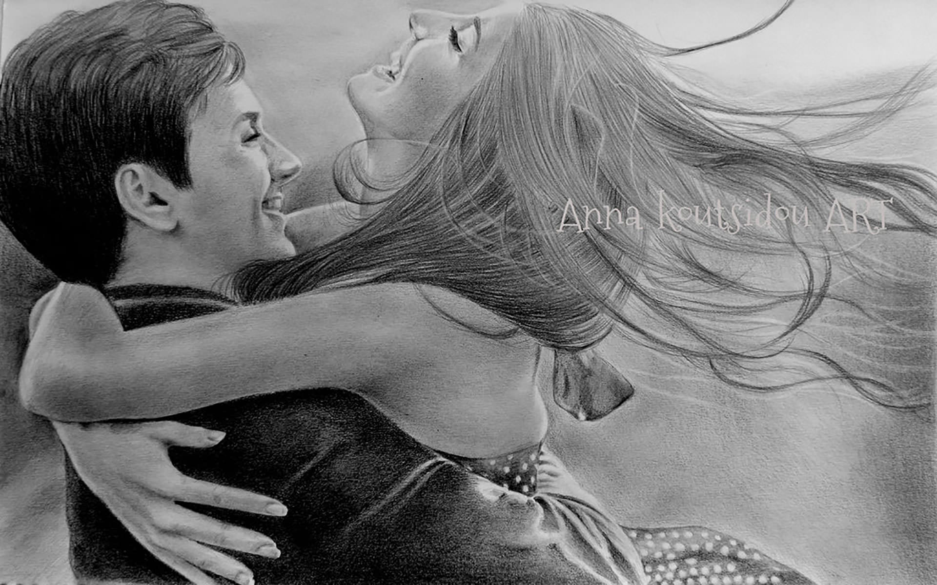 Romance of Cute Couple Love Drawing