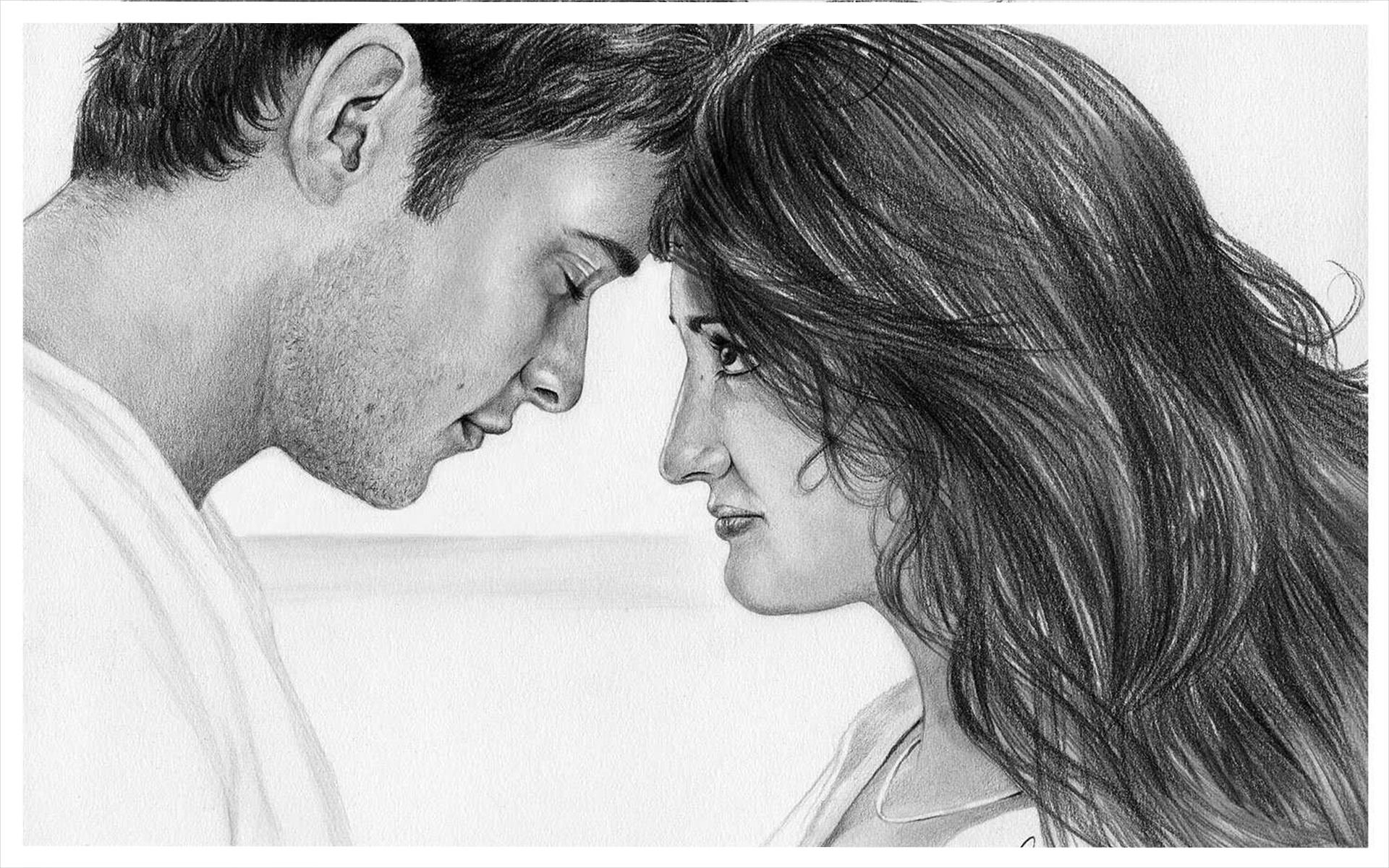 Shy Face of Love Couple Drawing