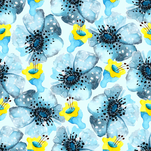 Blue Watercolor Seamless Floral Pattern
