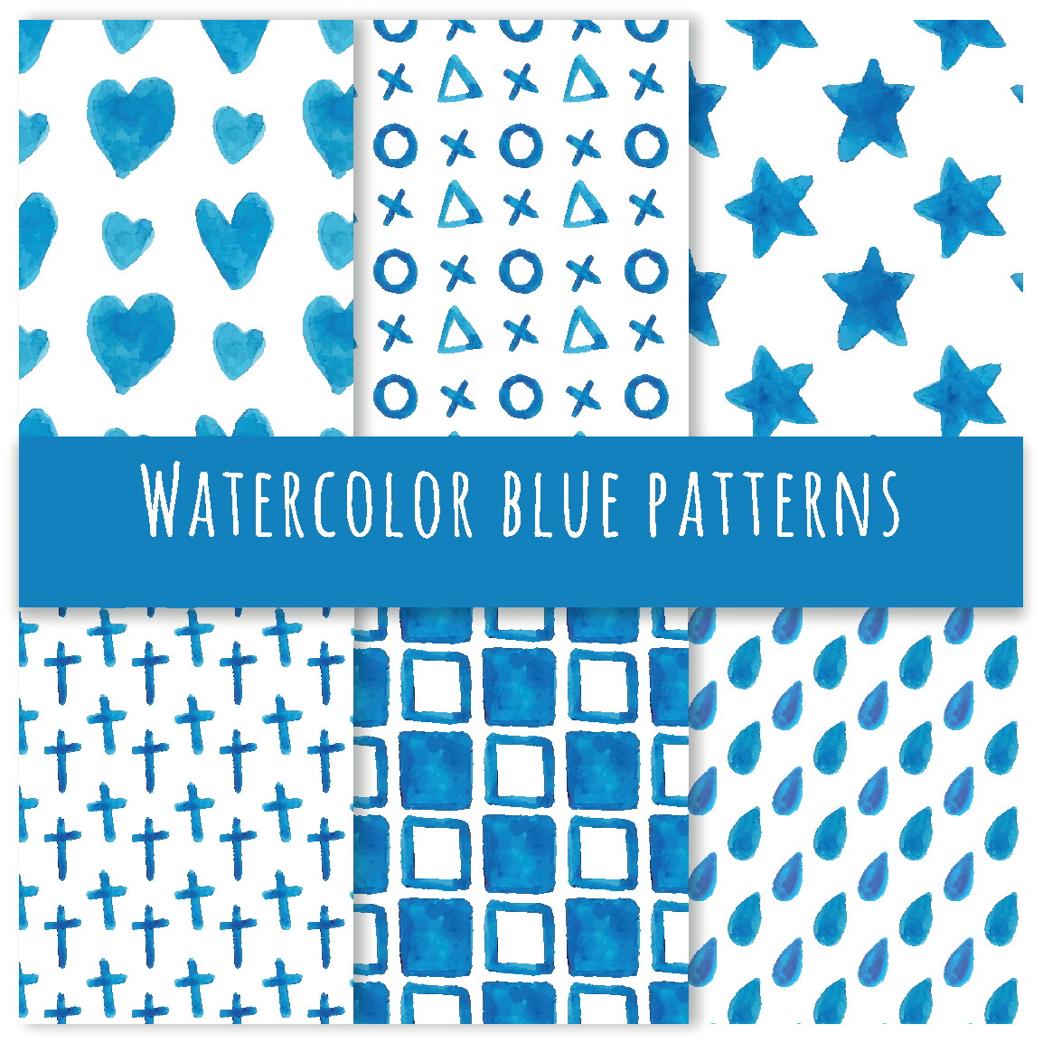 Watercolor Blue Shape Pattern Set