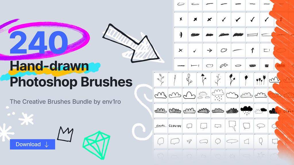 240 Hand Drawn Photoshop Brushes