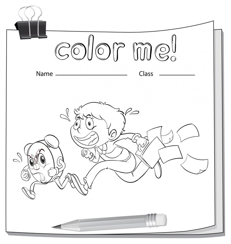 A coloring worksheet with a boy
