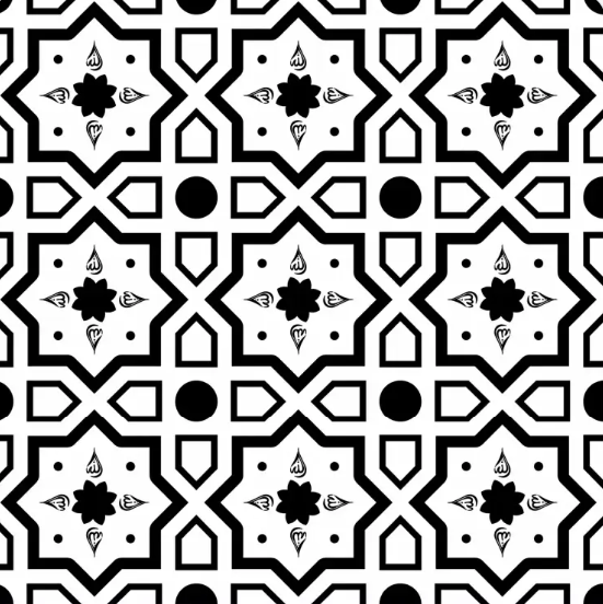 Arabic Pattern Template Flat Black and White