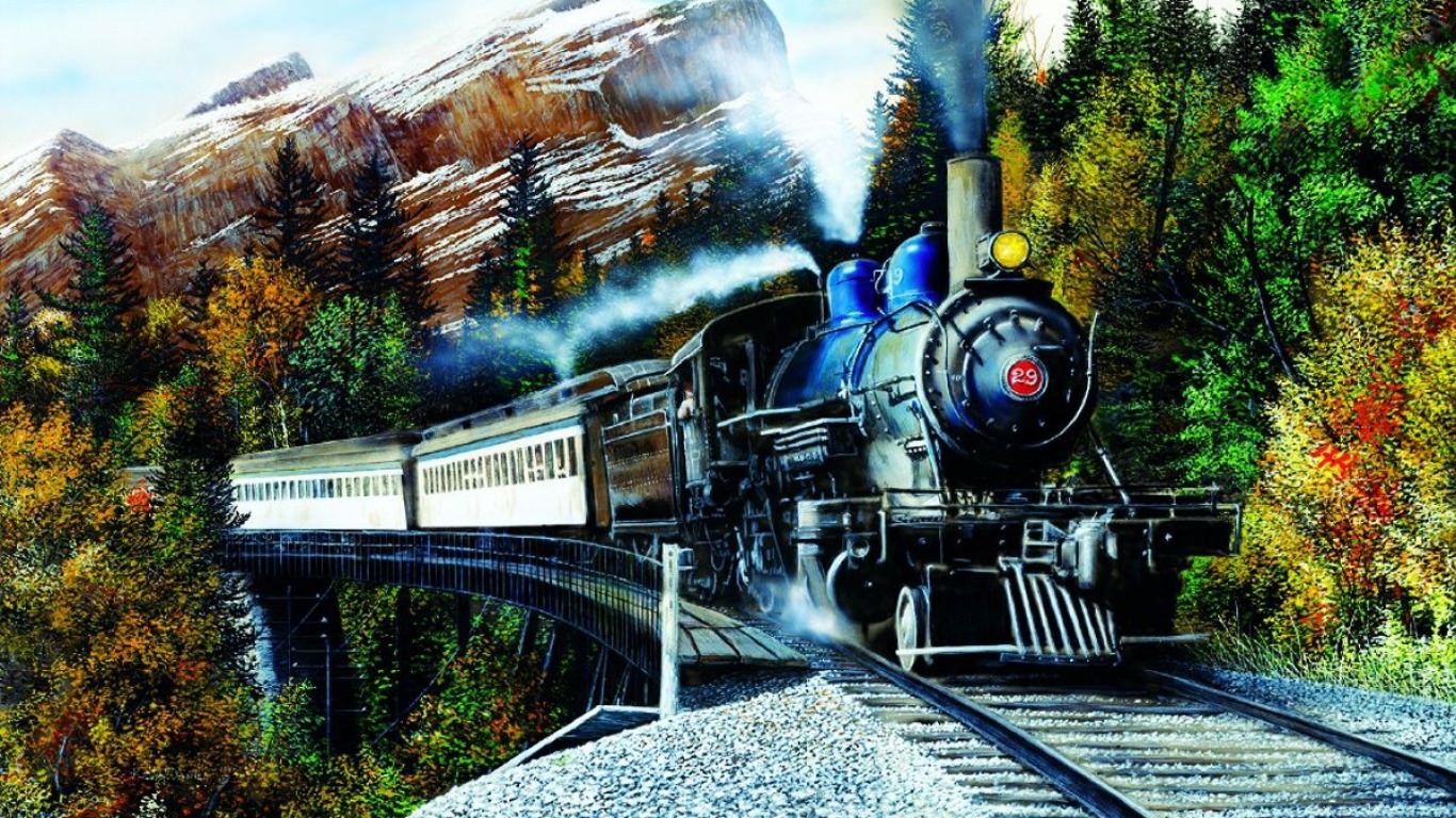 Autumn Mist Train Painting Wallpaper