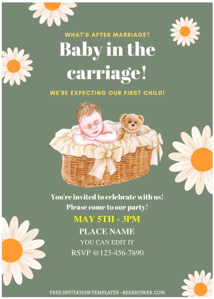 Baby In The Carriage Daisy Baby Shower Invitation