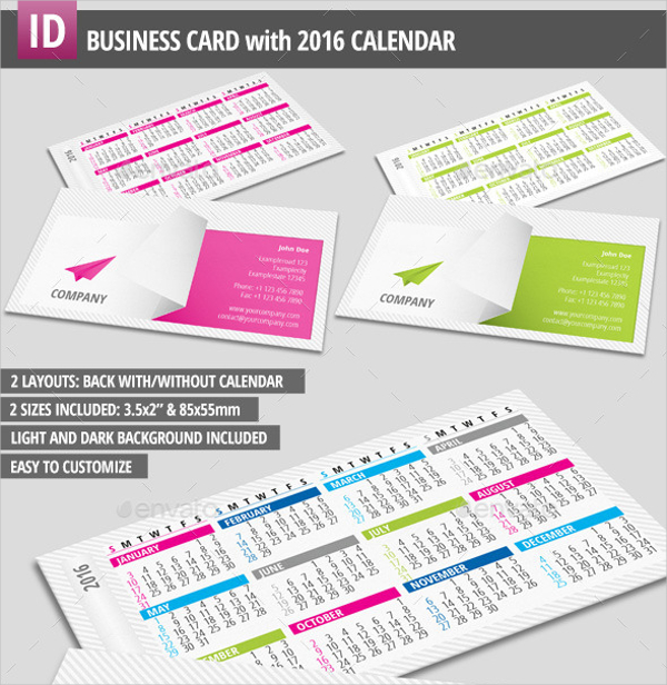 Business Card with 2016 Calendar