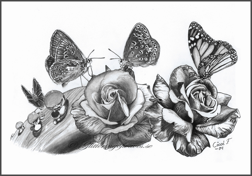 realistic butterfly and flower drawing