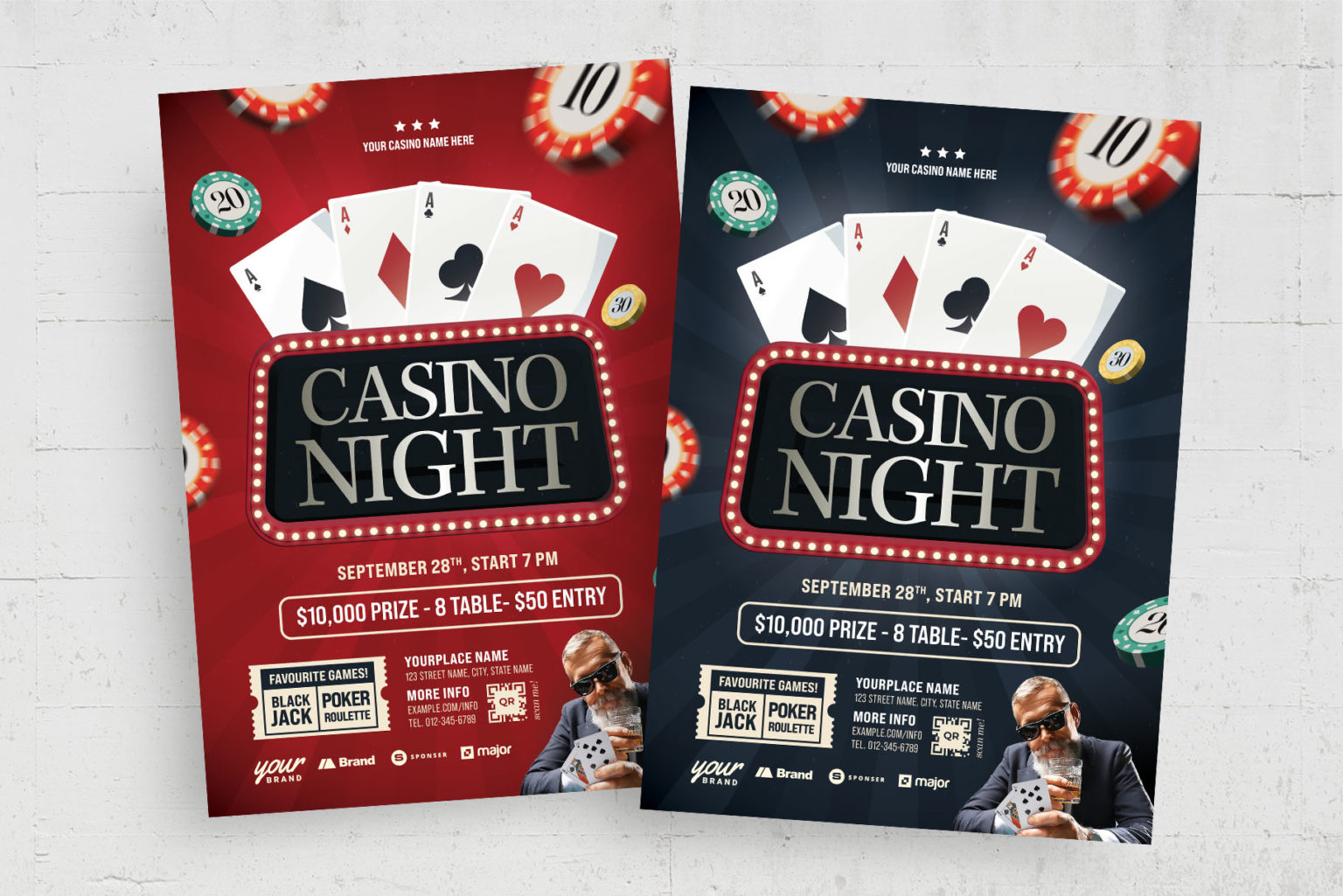 Casino Night Flyer Template for Poker Games