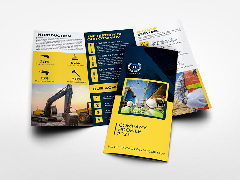 Construction Company Profile Tri Fold Brochure Template