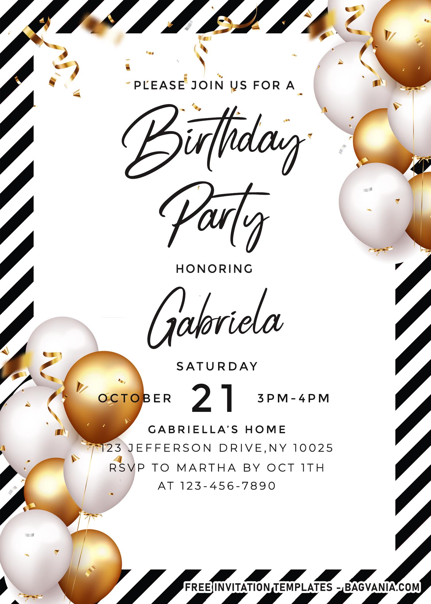 Cute And Elegant Balloons Themed Birthday Invitation