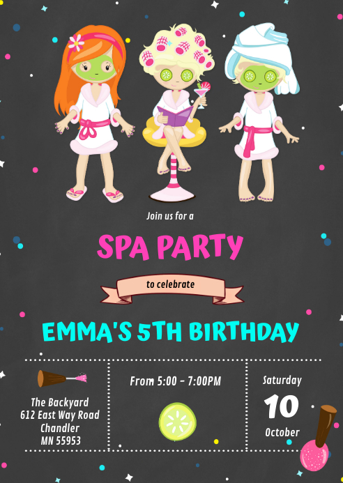 Cute spa birthday party invitation Template