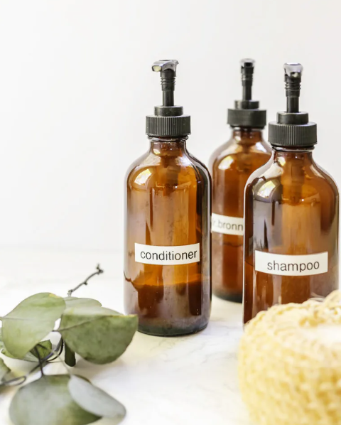 DIY Glass Shampoo Bottles with Personalized Labels