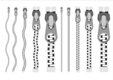 Download Free Different sizes and bends of vertical zippers