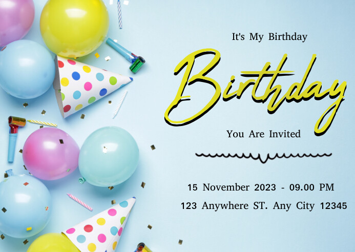 Editable Birthday Invitation Postcard Template