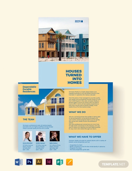 family vacation rental bi fold brochure template