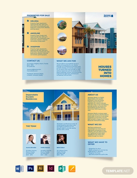 family vacation rental tri fold brochure template