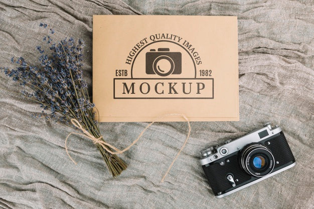 Flat Lay Photo Camera Mockup Psd