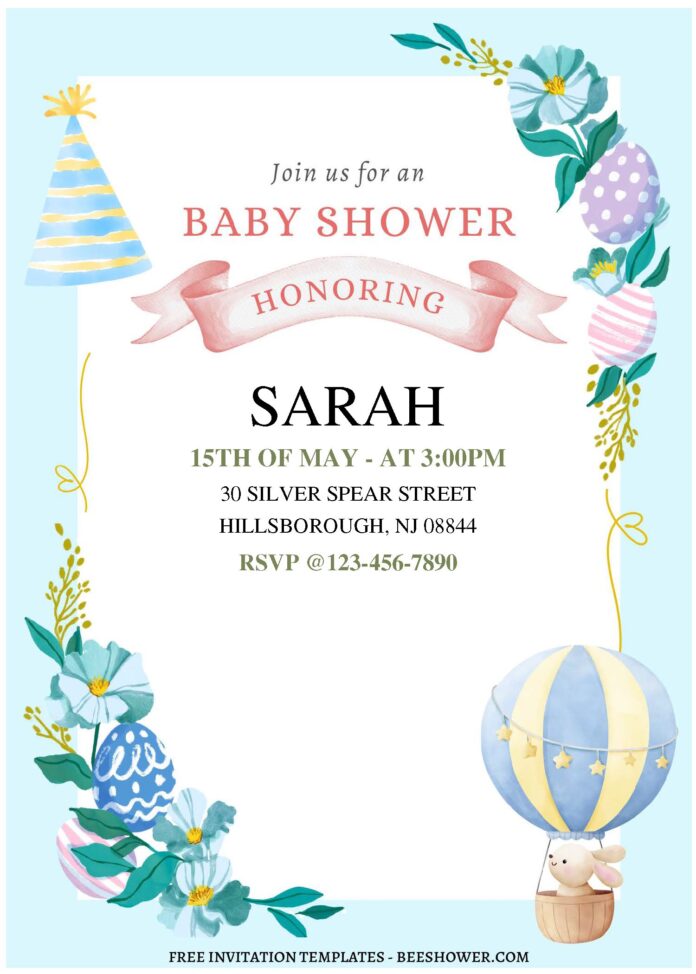 Flying Bunny Baby Shower Invitation