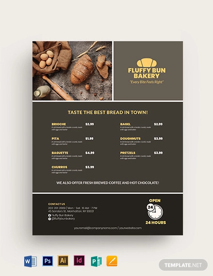 food menu bakery flyer template