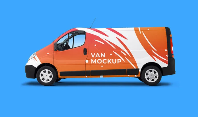 Free Delivery Traffic Van Branding Mockup PSD