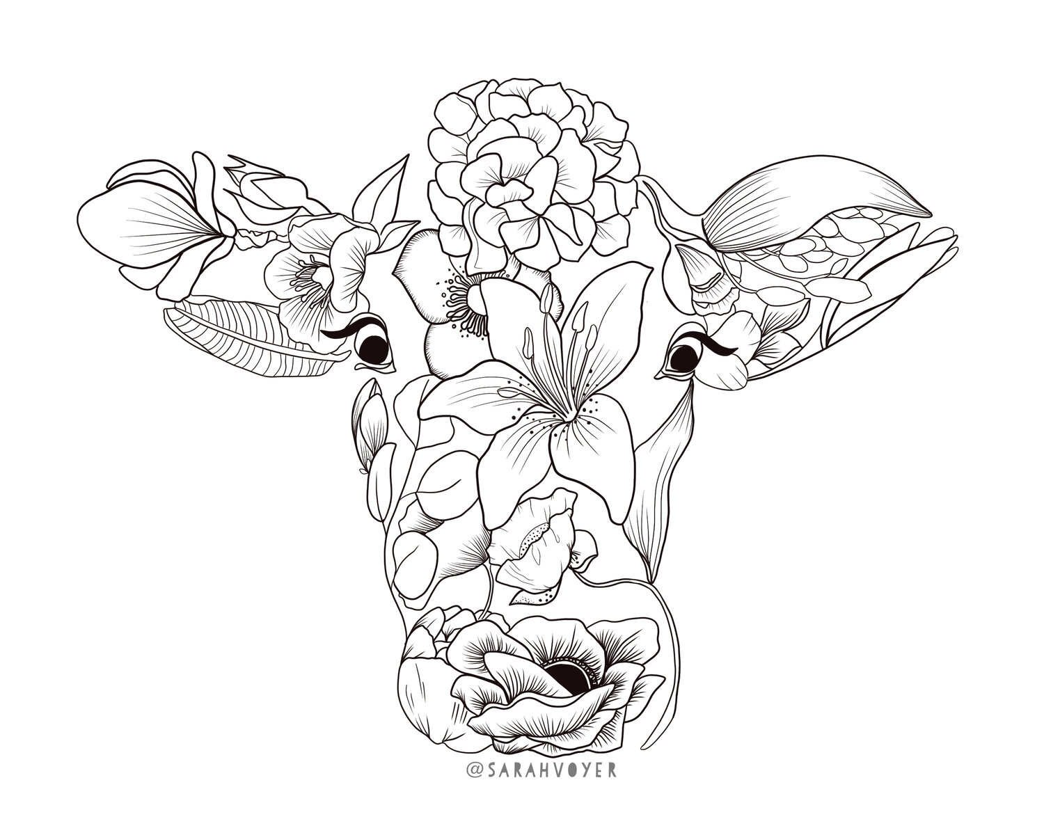 Free Download Coloring Book Flower Cow