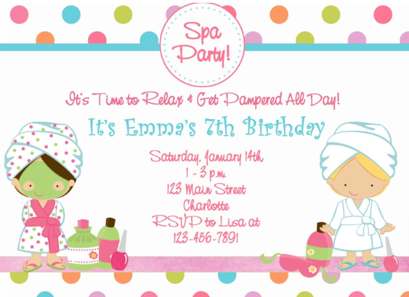 Free Printable Spa Birthday Party Invitations