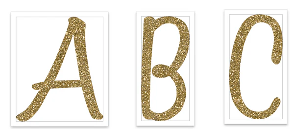 Gold Glitter Cursive Upper Case Alphabet