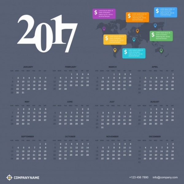 Grey Design Business Calendar 2017