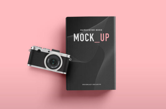 Hardcover Book with Camera Mockup