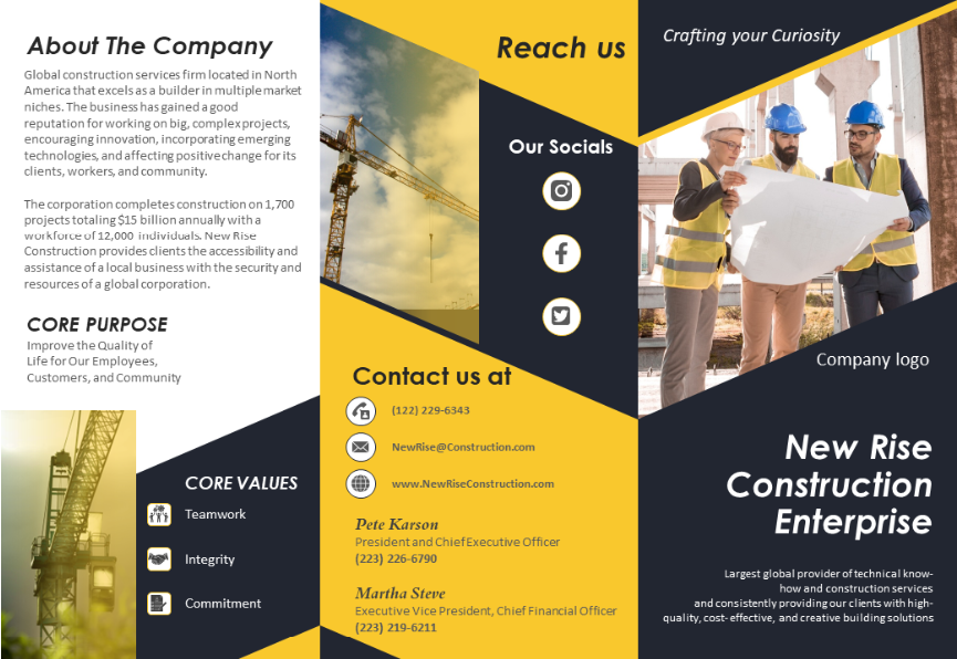 Industrial Construction Company Brochure Trifold