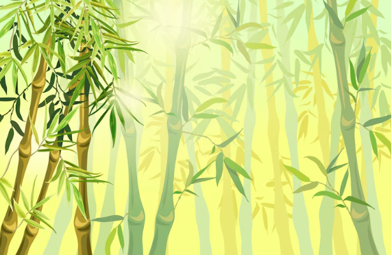 Landscape of Bamboo Stems and Leaves Brushes