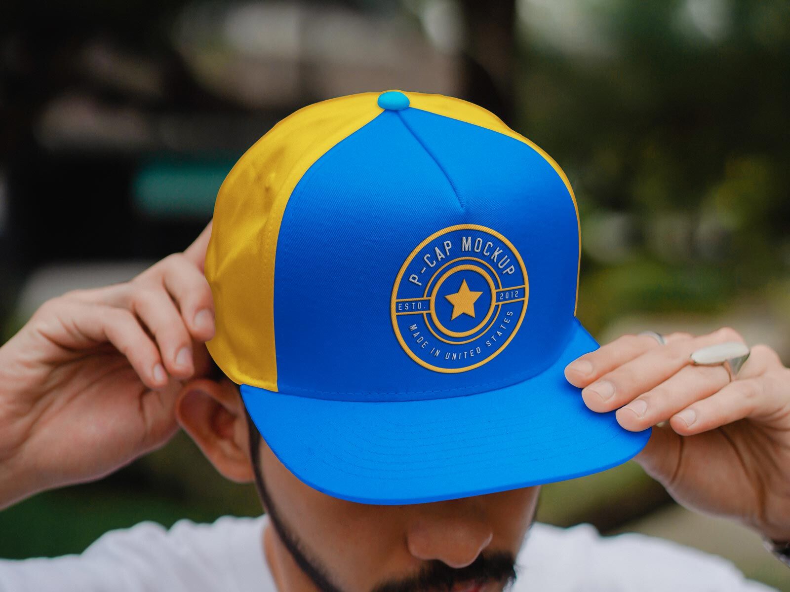 Man Wearing Summer P Cap Mockup