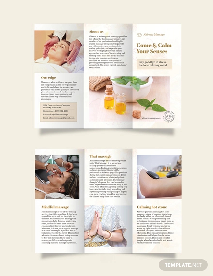 massage salon tri fold brochure template