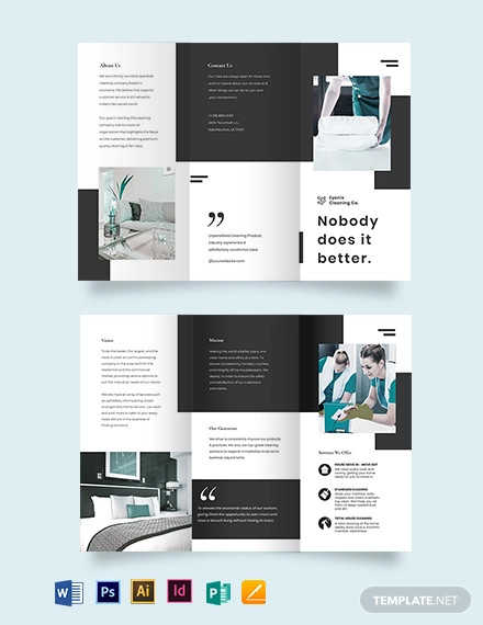 modern cleaning company tri fold brochure template
