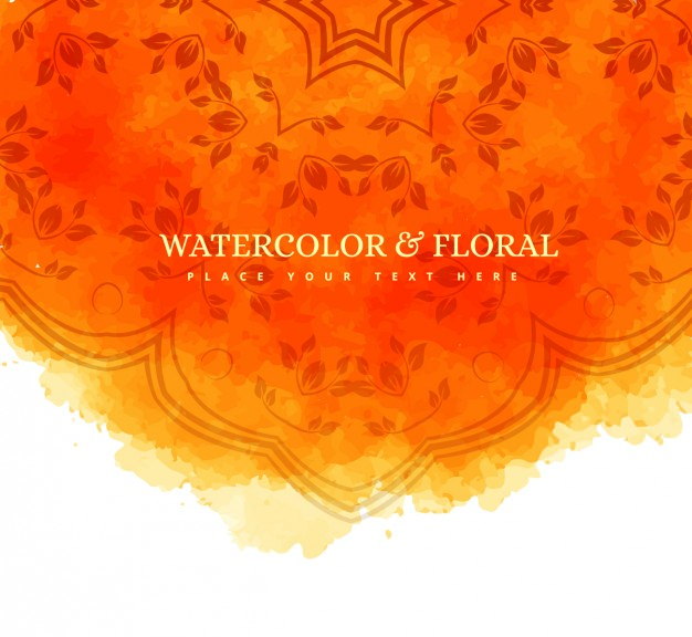 Orange Watercolor and Floral Background