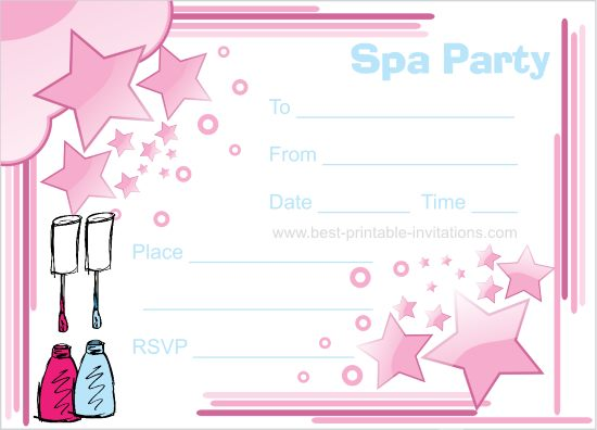 Printable Spa Party Invitations