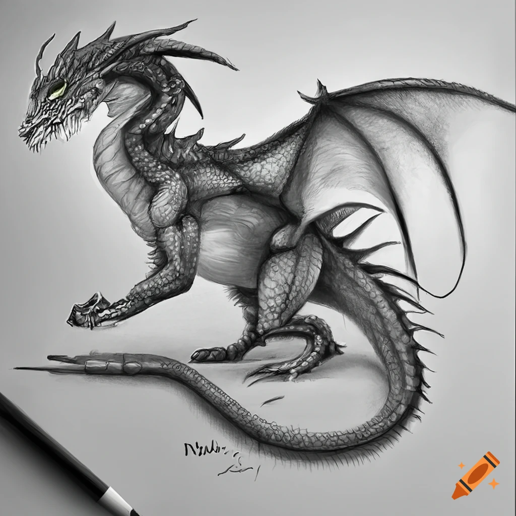 Realistic Pencil Drawing of a Dragon