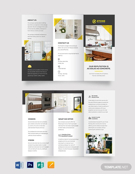 residential construction tri fold brochure template