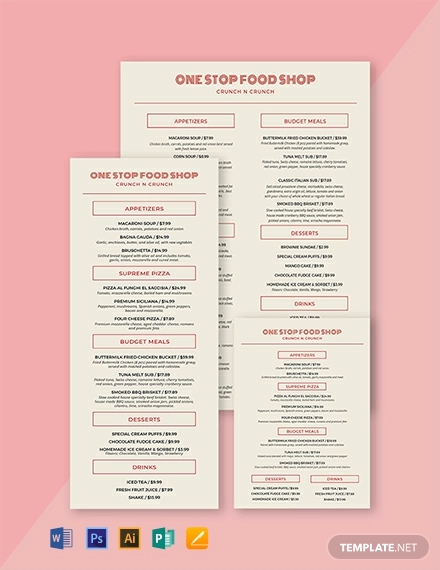 restaurant food and drinks menu template
