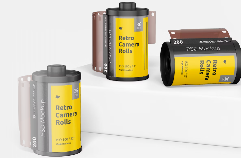 Retro Camera Rolls PSD Mockup