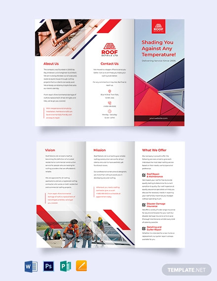 roofing construction tri fold brochure template