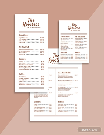 simple menu card template