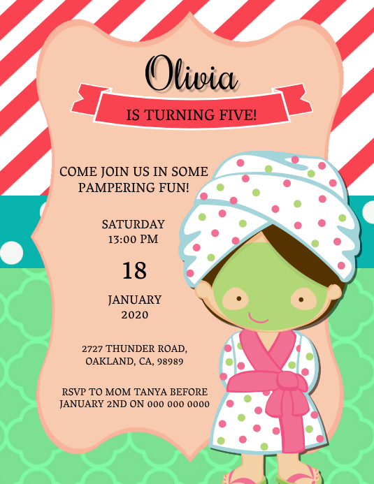 Spa Party Sleep Over Birthday Invitations