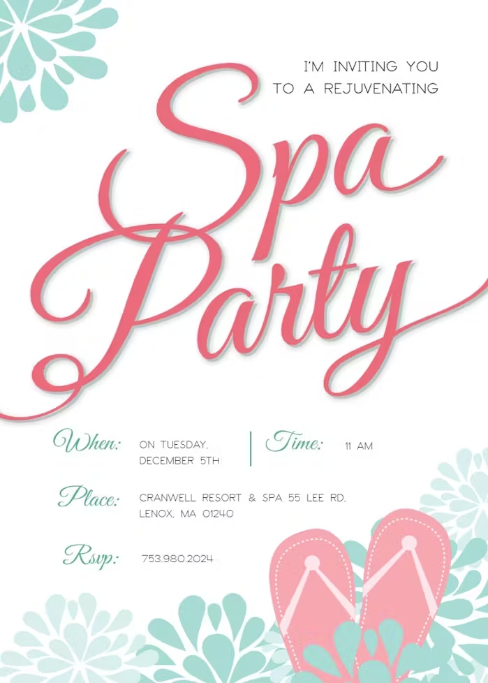 Spa Splendors - Party Invitation Template Free