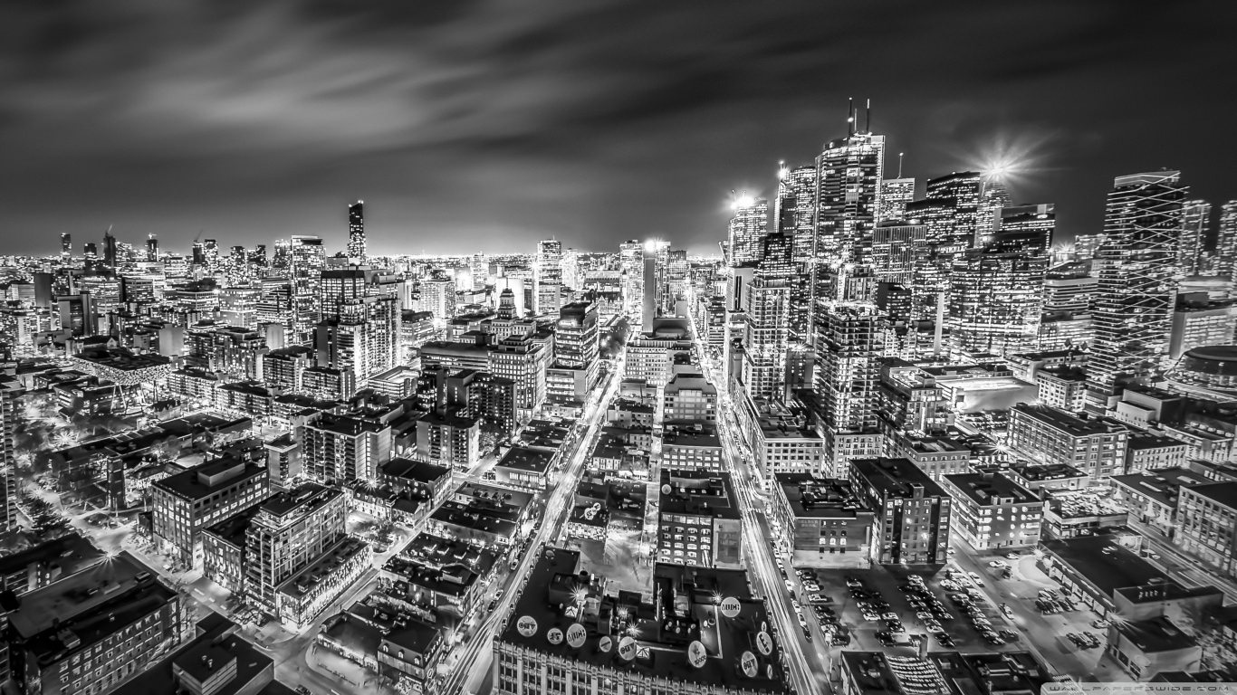 Toronto Night Black & White Lights Wallpaper